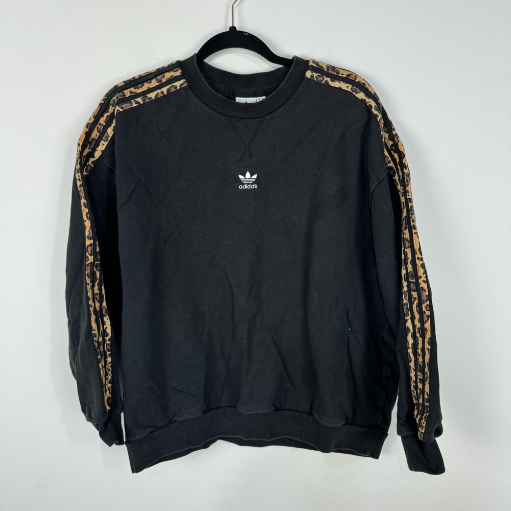adidas Women’s Black Sweatshirt with Leopard-Print Stripes